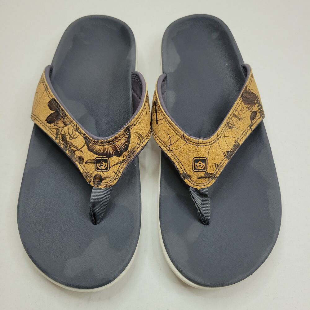 Women’s Spenco Yumi Cork Tan/Black Comfort Slip On Sandal Flip Flops Size:10B
